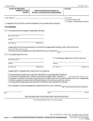 Thumbnail of Michigan Form Order Appointing Person To Review/investigate Guardianship