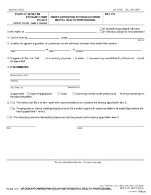 Thumbnail of Michigan Form Order Appointing Physician/visitor/mental Health Professional