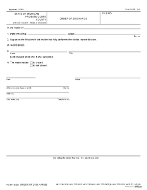 Thumbnail of Michigan Form Order Of Discharge