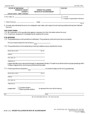 Thumbnail of Michigan Form Order Following Review Of Guardianship