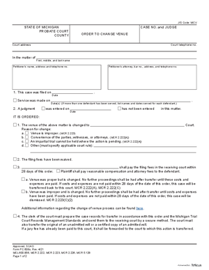 Thumbnail of Michigan Form Order For Change Of Venue