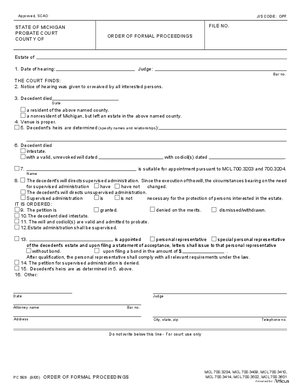 Thumbnail of Michigan Form Order Of Formal Proceedings