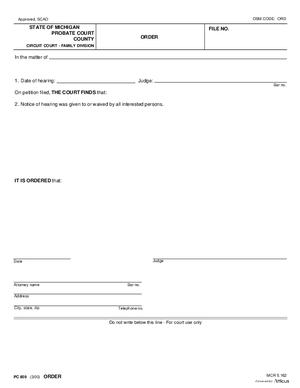 Thumbnail of Michigan Form Order (General)