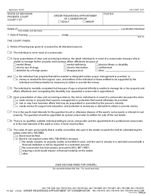 Thumbnail of Michigan Form Order Regarding Appointment Of Conservator