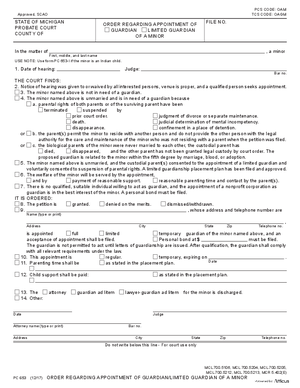 Thumbnail of Michigan Form Order Regarding Appointment Of Guardian/limited Guardian Of Minor