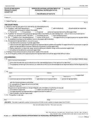 Thumbnail of Michigan Form Order Regarding Appointment Of Personal Representative