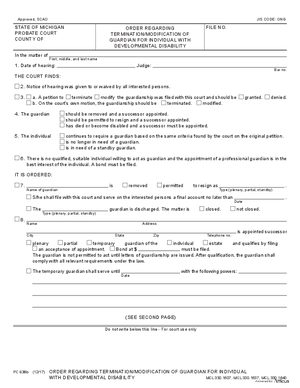 Thumbnail of Michigan Form Order Regarding Termination/modification Of Guardian For Individual With Developmental Disability