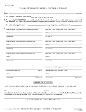 Thumbnail of Michigan Form Personal Representative Notice To Friend Of The Court