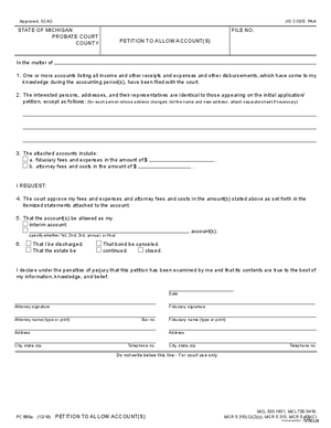 Thumbnail of Michigan Form Petition To Allow Account(s)
