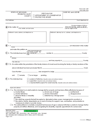 Thumbnail of Michigan Form Petition For Appointment Of Conservator And/or Protective Order