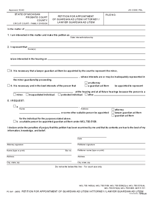Thumbnail of Michigan Form Petition For Appointment Of Guardian Ad Litem/attorney/lawyer Guardian Ad Litem