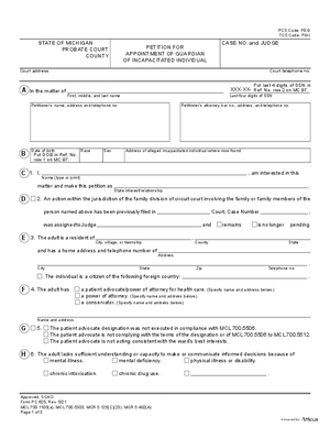 Thumbnail of Michigan Form Petition For Appointment Of Guardian Of Incapacitated Individual