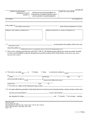 Thumbnail of Michigan Form Petition For Appointment Of Guardian Of Minor Indian Child (Involuntary Guardianship)