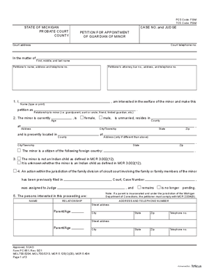 Thumbnail of Michigan Form Petition For Appointment Of Guardian Of Minor