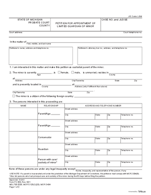 Thumbnail of Michigan Form Petition For Appointment Of Limited Guardian Of Minor