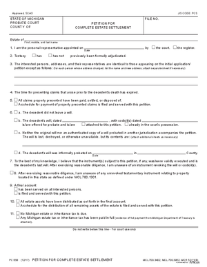 Thumbnail of Michigan Form Petition For Complete Estate Settlement