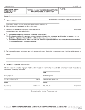 Thumbnail of Michigan Form Petition For Supervised Administration After Previous Adjudication