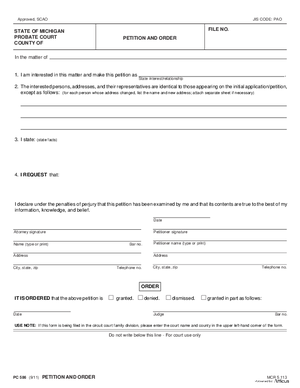 Thumbnail of Michigan Form Petition And Order