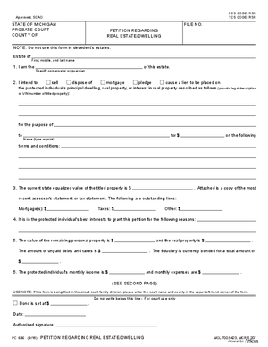 Thumbnail of Michigan Form Petition Regarding Real Estate/dwelling
