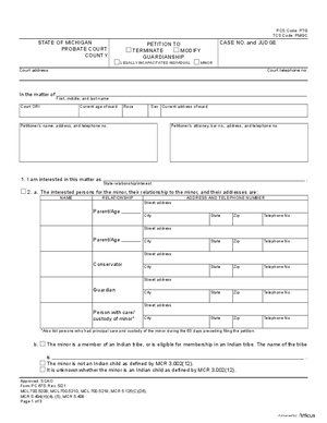 Thumbnail of Michigan Form Petition To Terminate/modify Guardianship