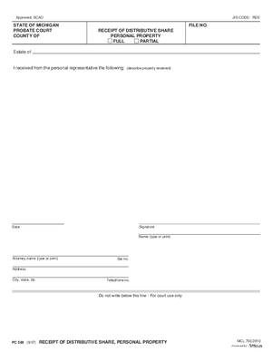 Thumbnail of Michigan Form Receipt Of Distributive Share, Personal Property