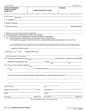 Thumbnail of Michigan Form Registration Of Trust