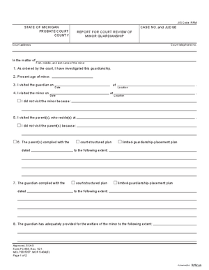 Thumbnail of Michigan Form Report For Court Review Of Minor Guardianship