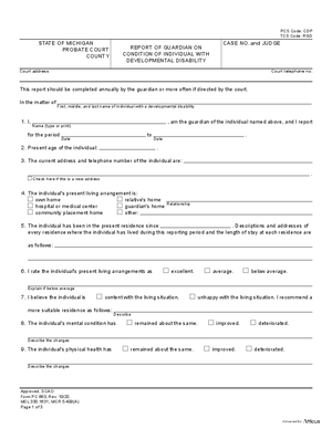 Thumbnail of Michigan Form Report Of Guardian On Condition Of Individual With Developmental Disability