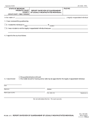 Thumbnail of Michigan Form Report On Review Of Guardianship Of Legally Incapacitated Individual