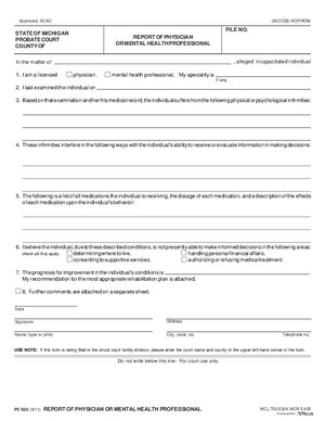 Thumbnail of Michigan Form Report Of Physician Or Mental Health Professional