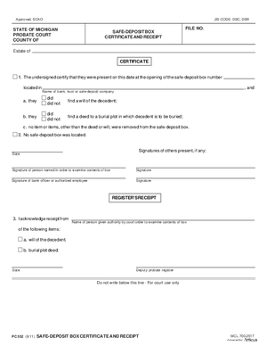Thumbnail of Michigan Form Safe-deposit Box Certificate And Receipt