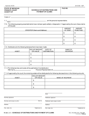 Thumbnail of Michigan Form Schedule Of Distributions And Payment Of Claims