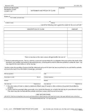 Thumbnail of Michigan Form Statement And Proof Of Claim