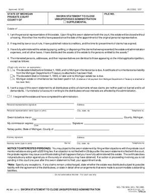 Thumbnail of Michigan Form Sworn Statement To Close Unsupervised Administration