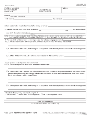 Thumbnail of Michigan Form Testimony To Identify Heirs