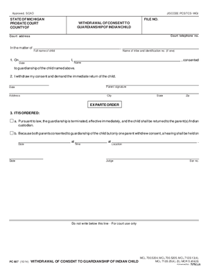 Thumbnail of Michigan Form Withdrawal Of Consent To Guardianship Of Indian Child