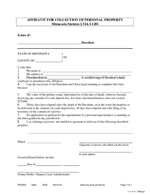 Thumbnail of Minnesota Form Affidavit For Collection Of Personal Property (Small Estate - No Real Estate)