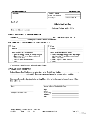 Thumbnail of Minnesota Form Affidavit Of Mailing For Informal Probate (With A Will)