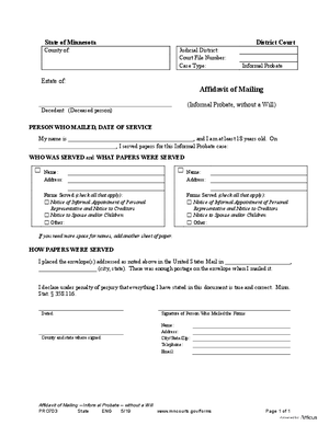 Thumbnail of Minnesota Form Affidavit Of Mailing For Informal Probate (Without A Will)