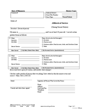 Thumbnail of Minnesota Form Affidavit Of Service (Closing Formal Probate)