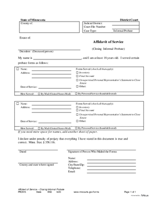 Thumbnail of Minnesota Form Affidavit Of Service (Closing Informal Probate)