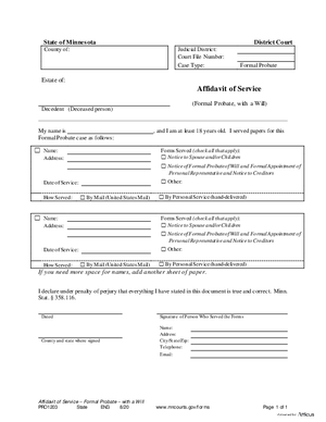 Thumbnail of Minnesota Form Affidavit Of Service (Formal Probate, With A Will)
