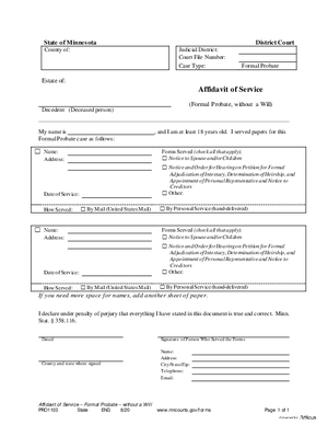 Thumbnail of Minnesota Form Affidavit Of Service (Formal Probate, Without A Will)