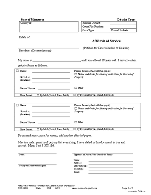 Thumbnail of Minnesota Form Affidavit Of Service (Petition For Determination Of Descent)