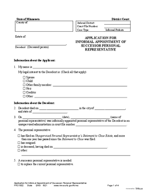 Thumbnail of Minnesota Form Application For Informal Appointment Of Successor Personal Representative
