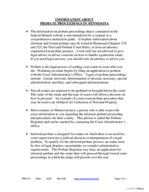 Thumbnail of Minnesota Form Information About Probate In Minnesota