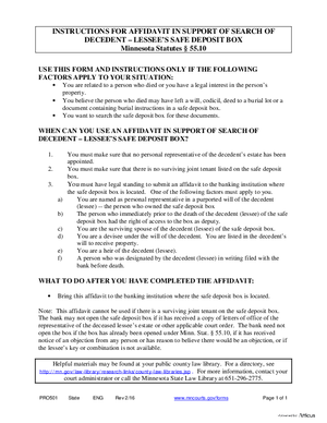 Thumbnail of Minnesota Form Instructions – Affidavit In Support Of Search Of Decedent’s Safe Deposit Box