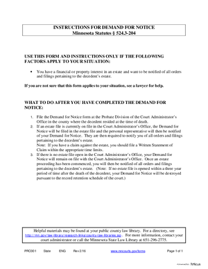 Thumbnail of Minnesota Form Instructions – Demand For Notice