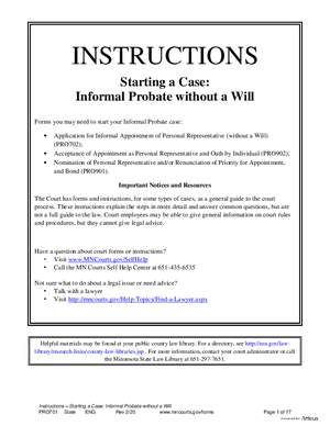 Thumbnail of Minnesota Form Instructions – Starting A Case: Informal Probate Without A Will
