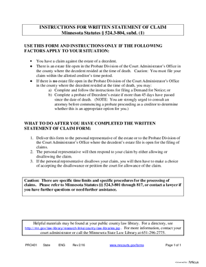 Thumbnail of Minnesota Form Instructions – Written Statement Of Claim